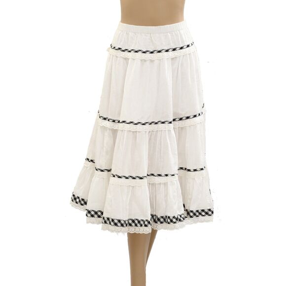 Urban Outfitters Kimchi Blue Esther Lace Trim Tiered Midi Skirt White XS 284101 - Picture 5 of 8